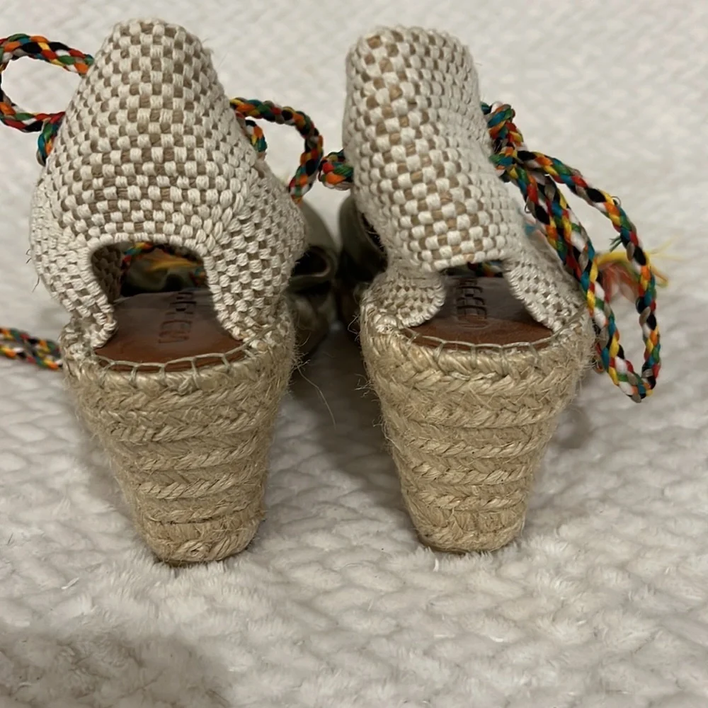 Suyute Spain Espadrille Multicolor Ankle Tie Wedge Sandals Size 38